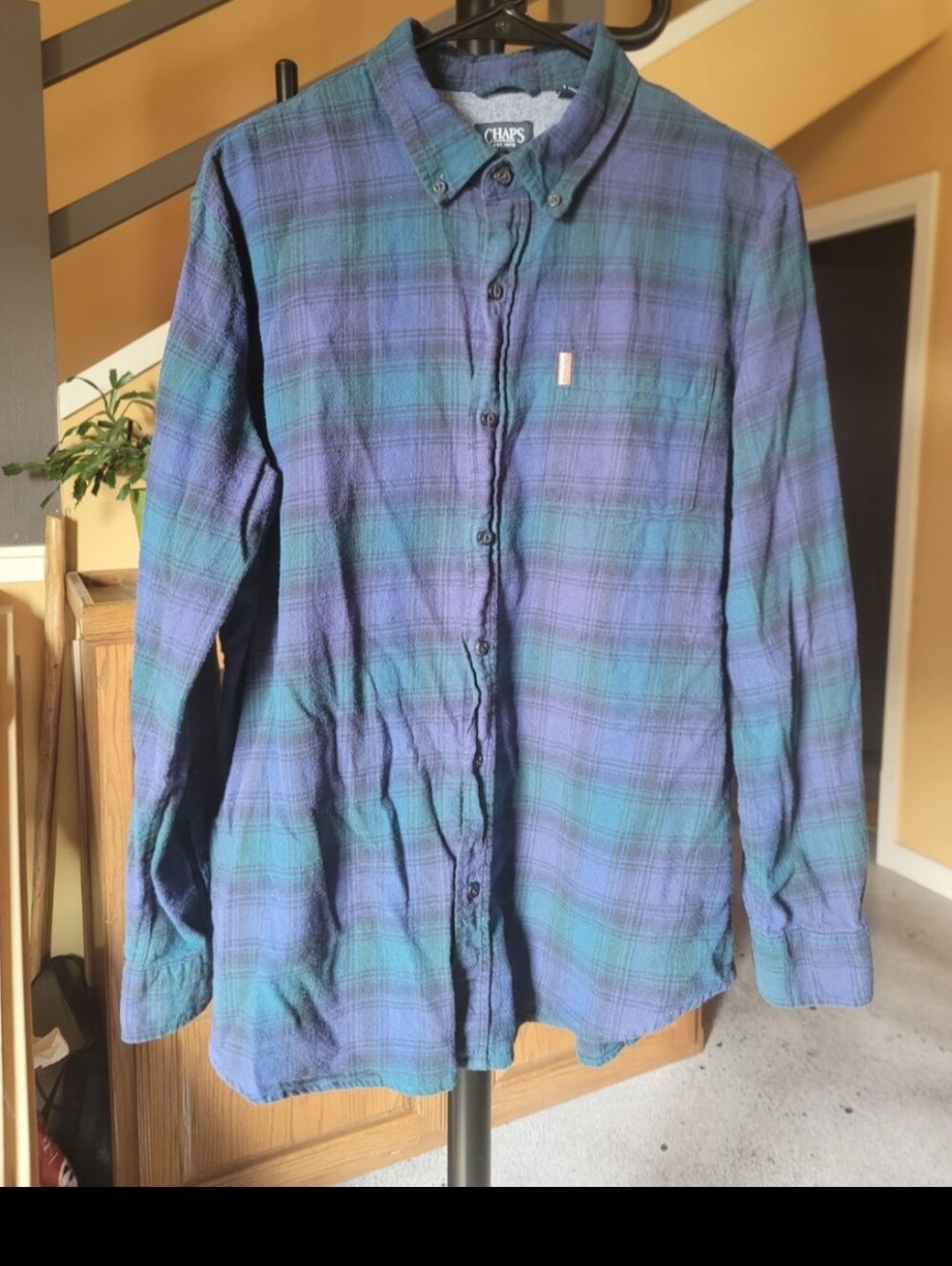 Chaps Green and Blue Plaid Button-Down Shirt